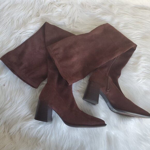 Forever 21 Brown Over The Knee Side Zipper Suede Boot SZ 6 - Picture 1 of 13
